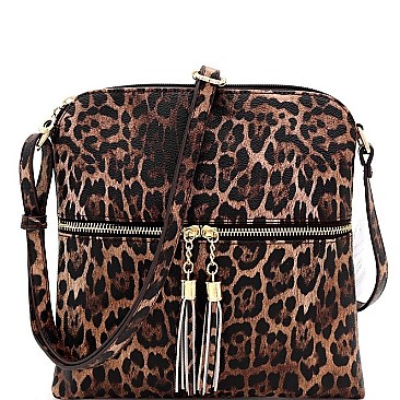 TASSEL ACCENT LEOPARD PRINT CROSS BODY MESSENGER