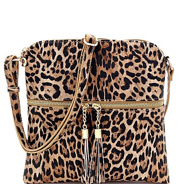 TASSEL ACCENT LEOPARD PRINT CROSS BODY MESSENGER