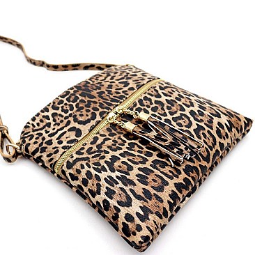TASSEL ACCENT LEOPARD PRINT CROSS BODY MESSENGER