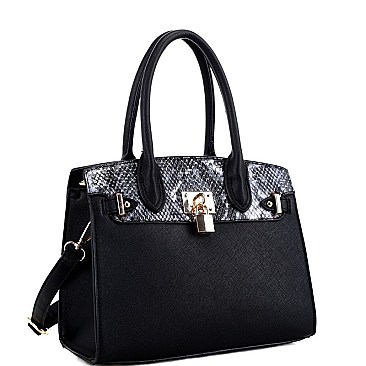 2-Way Medium Snake Print Padlock Accent Satchel