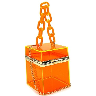 Transparent Acrylic Linked Chain Strap Hard Box Clutch
