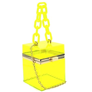 Transparent Acrylic Linked Chain Strap Hard Box Clutch