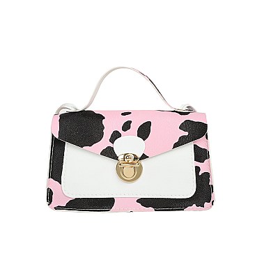 FRONT LOCK ACCENT COW DESIGN MINI CLUTCH