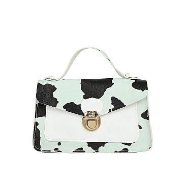 FRONT LOCK ACCENT COW DESIGN MINI CLUTCH