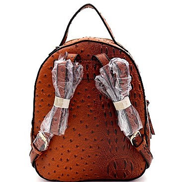 FRONT POCKET OSTRICH EMBOSSED BACKPACK WALLET SET