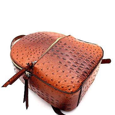 FRONT POCKET OSTRICH EMBOSSED BACKPACK WALLET SET