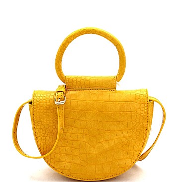 Medium Crocodile Print Round Handle Half-Moon Flap Satchel