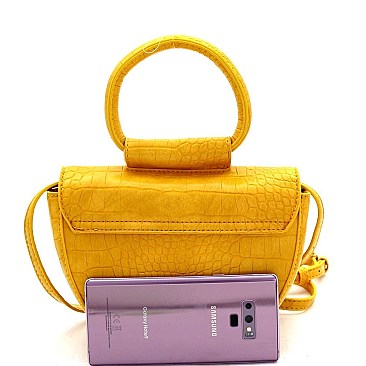 Medium Crocodile Print Round Handle Half-Moon Flap Satchel