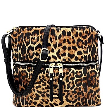 FRONT POCKET LEOPARD CROSS BODY MESSENGER