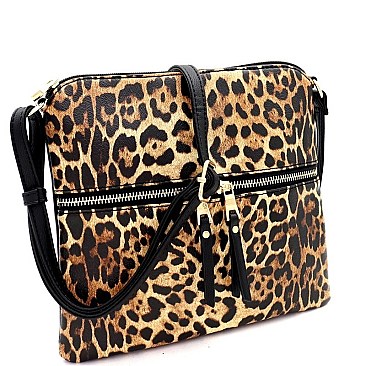 FRONT POCKET LEOPARD CROSS BODY MESSENGER