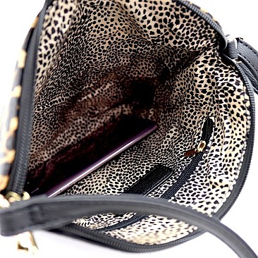 FRONT POCKET LEOPARD CROSS BODY MESSENGER
