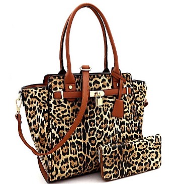 Leopard Print Wing Satchel Wallet SET