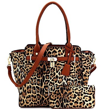 Leopard Print Wing Satchel Wallet SET