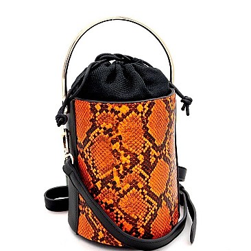 Medium Snake Print Barrel-Shaped Satchel Shoulder Bag