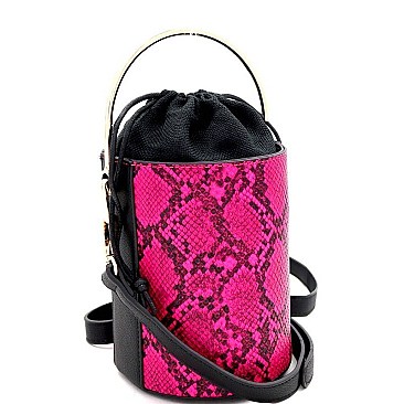 Medium Snake Print Barrel-Shaped Satchel Shoulder Bag