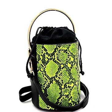 Medium Snake Print Barrel-Shaped Satchel Shoulder Bag