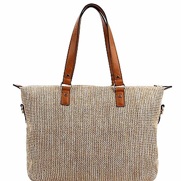 Trendy Knitted Straw Two-Tone Tote Wallet SET MH-LMS0801W