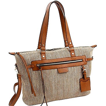 Trendy Knitted Straw Two-Tone Tote Wallet SET MH-LMS0801W