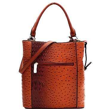 Studded Tassel Accent Ostrich Print 2-Way Hobo