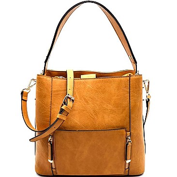 Front Pocket Leatherette 2-Way Hobo Bag