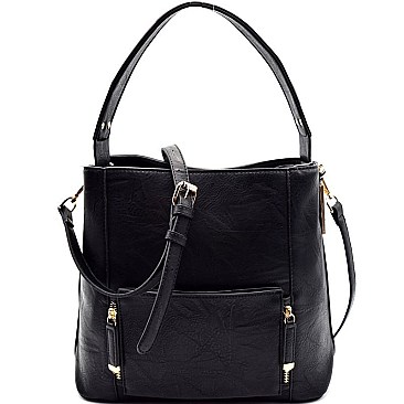 Front Pocket Leatherette 2-Way Hobo Bag