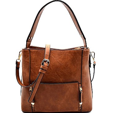 Front Pocket Leatherette 2-Way Hobo Bag
