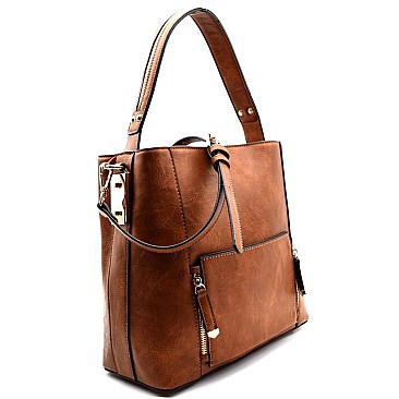 Front Pocket Leatherette 2-Way Hobo Bag