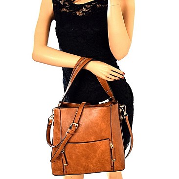 Front Pocket Leatherette 2-Way Hobo Bag