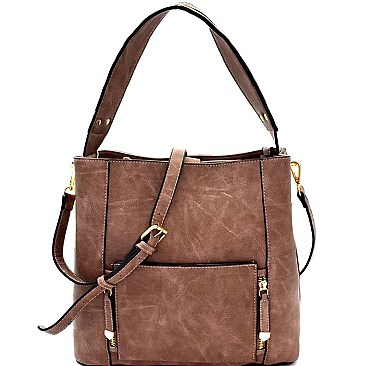 Front Pocket Leatherette 2-Way Hobo Bag