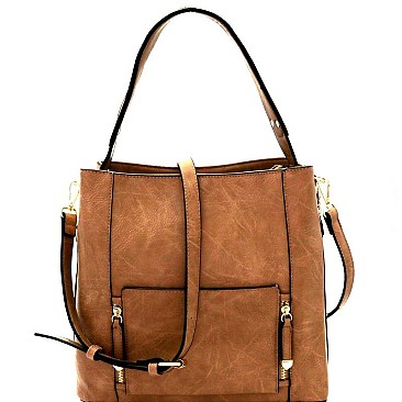 Front Pocket Leatherette 2-Way Hobo Bag