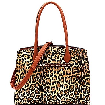 Over Sized Padlock Accent Leopard Print 2-Way Tote