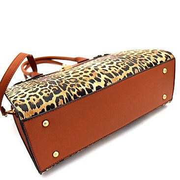 Over Sized Padlock Accent Leopard Print 2-Way Tote