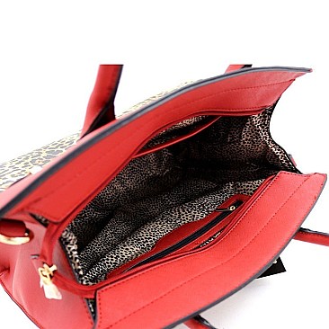 Over Sized Padlock Accent Leopard Print 2-Way Tote