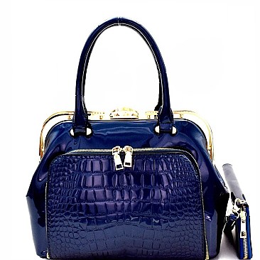 Multi-Pocket Crocodile Patent Frame Satchel Wallet MH-LP7086