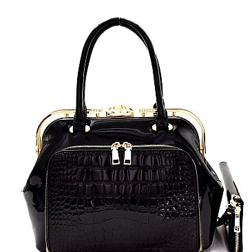 Multi-Pocket Crocodile Patent Frame Satchel Wallet MH-LP7086