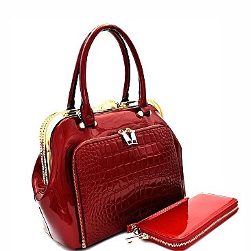 Multi-Pocket Crocodile Patent Frame Satchel Wallet MH-LP7086