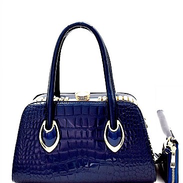 Rhinestone Frame Crocodile Patent Satchel Wallet SET MH-LP7087
