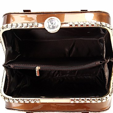Rhinestone Frame Crocodile Patent Satchel Wallet SET MH-LP7087