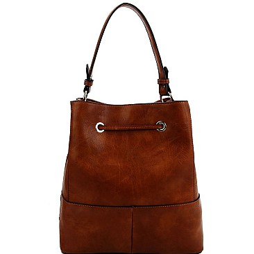 Chic Braid Accent Drawstring 2-Way Bucket Hobo