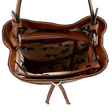 Chic Braid Accent Drawstring 2-Way Bucket Hobo