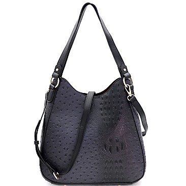 Ostrich Print Multi-Compartment 2-Way Hobo