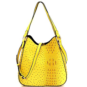 Ostrich Print Multi-Compartment 2-Way Hobo