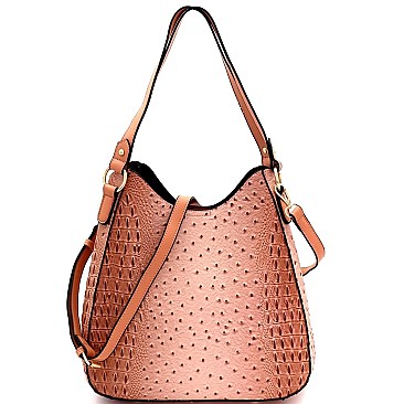 Ostrich Print Multi-Compartment 2-Way Hobo