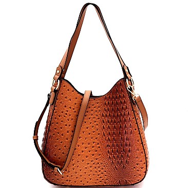 Ostrich Print Multi-Compartment 2-Way Hobo