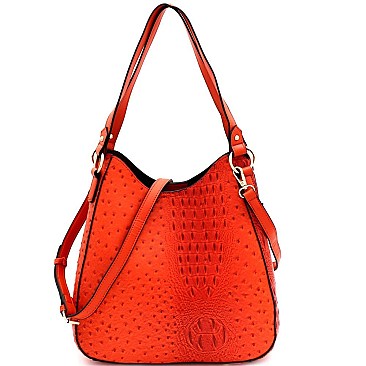 Ostrich Print Multi-Compartment 2-Way Hobo