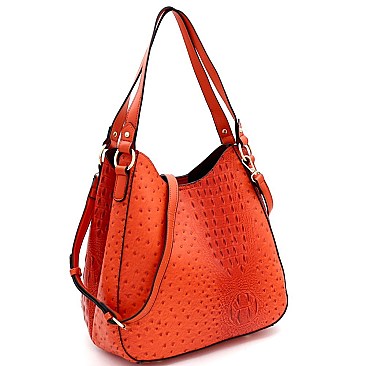 Ostrich Print Multi-Compartment 2-Way Hobo