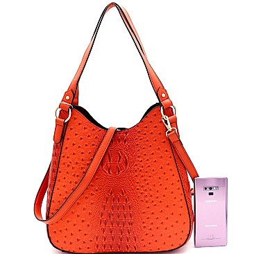 Ostrich Print Multi-Compartment 2-Way Hobo