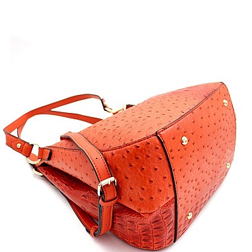 Ostrich Print Multi-Compartment 2-Way Hobo