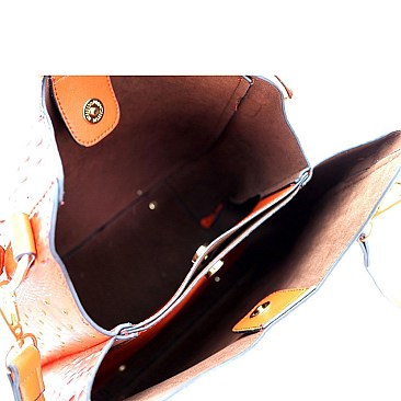 Ostrich Print Multi-Compartment 2-Way Hobo