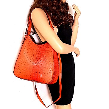 Ostrich Print Multi-Compartment 2-Way Hobo